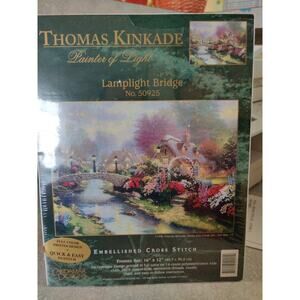 Thomas Kinkade Embellished Cross Stitch Kit "Lamplight Bridge" No.50925